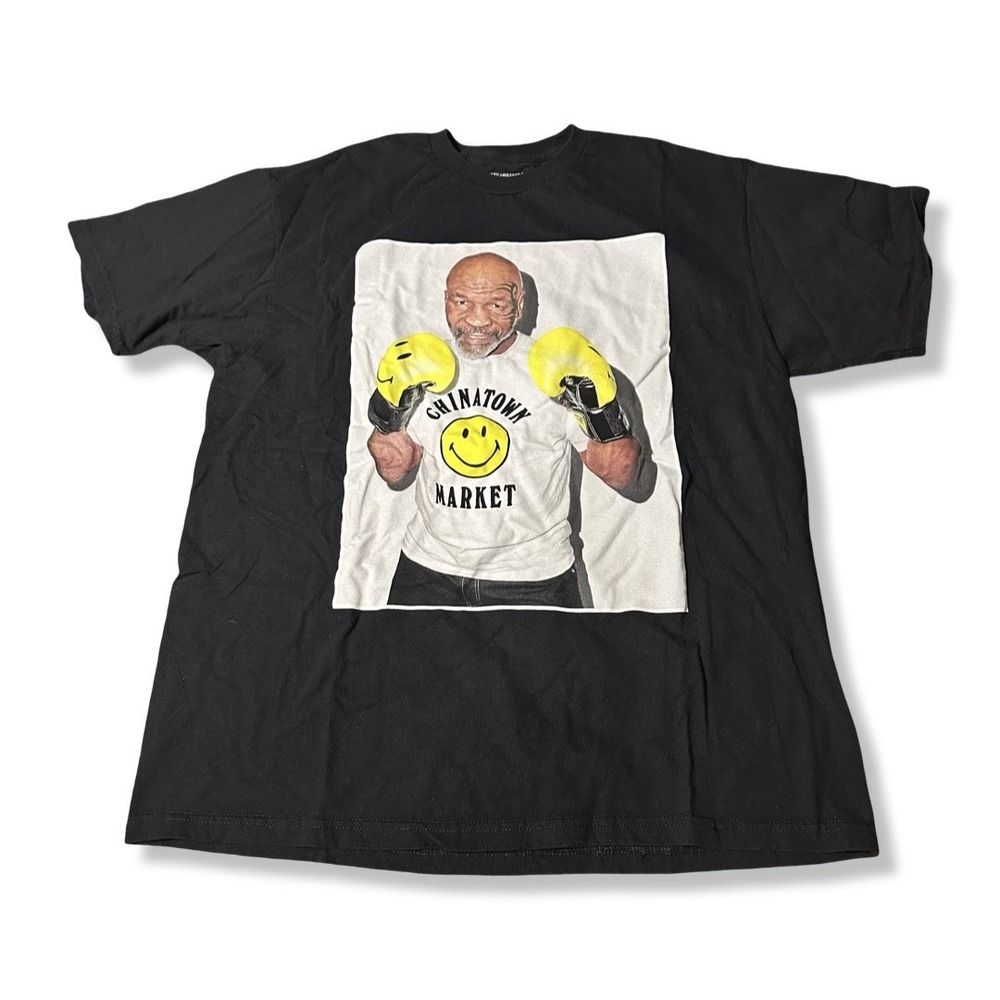 Chinatown Market Shirt XL Mike Tyson Smiley Face Boxing Boxer Fighting Tee Black